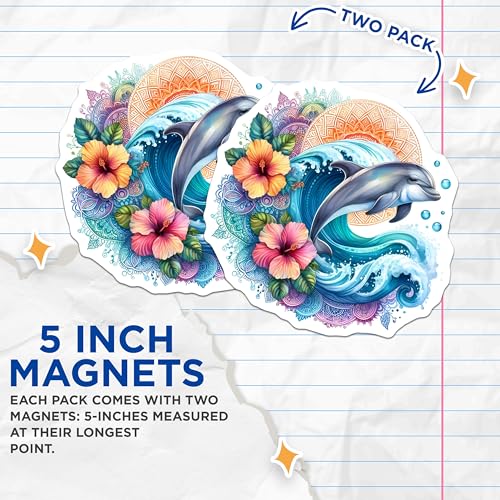 (2 Pack) Ocean Floral Decor Magnet - 5" On Longest Side - Sticks to Smooth Flat Surfaces - Made in USA - MAG9488