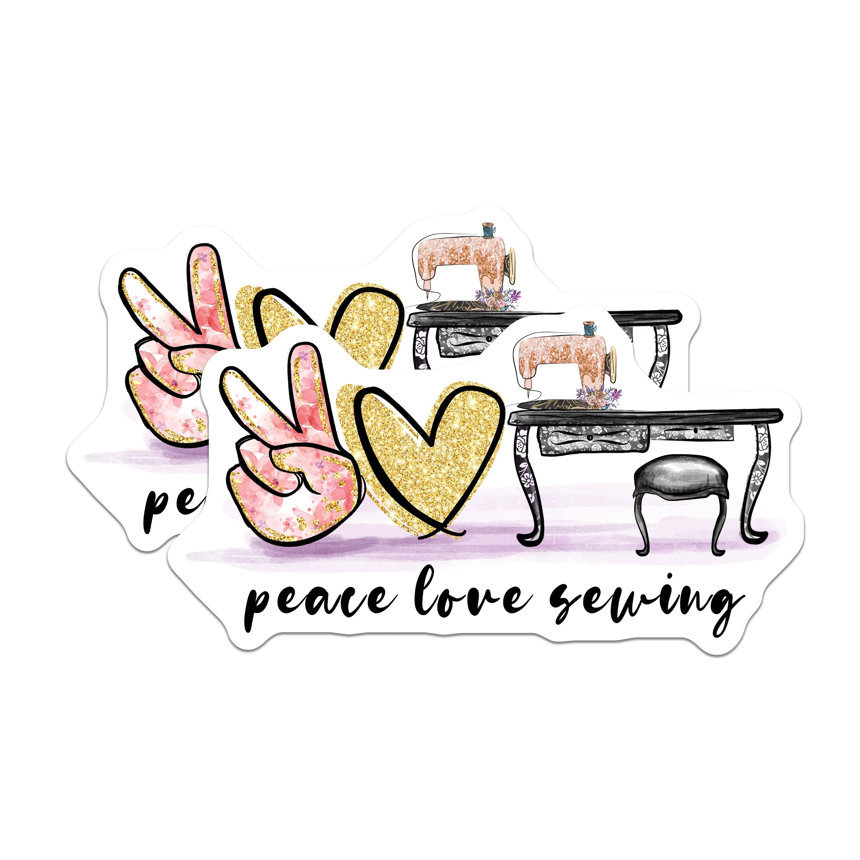 (2 Pack) Peace Love Sewing Magnets - Seamstress Hobby Decor - Creative Craft Room Accessory - 5 Inches On Longest Side - Thick Durable Magnet - Made in USA - MAG39787