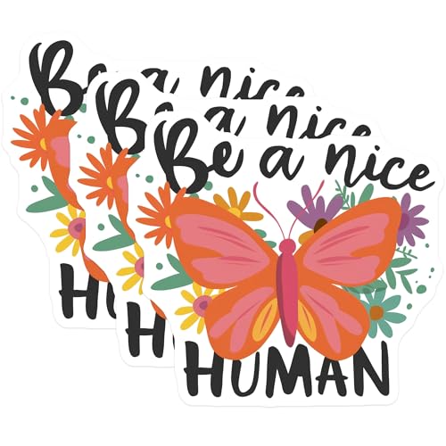 (3 Pack) Be A Nice Human Decals - Butterfly Flowers - Laptop Decals - 3 Inches On Longest Side - Easy Peel & Apply - Made in USA - 3MCS7358