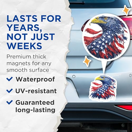 (2 Pack) American Flag Eagle Magnets - Patriotic Magnet - Bald Eagle Decal - 5" On Longest Side - for Cars, Fridges, Toolboxes - Made in USA - MAG6763