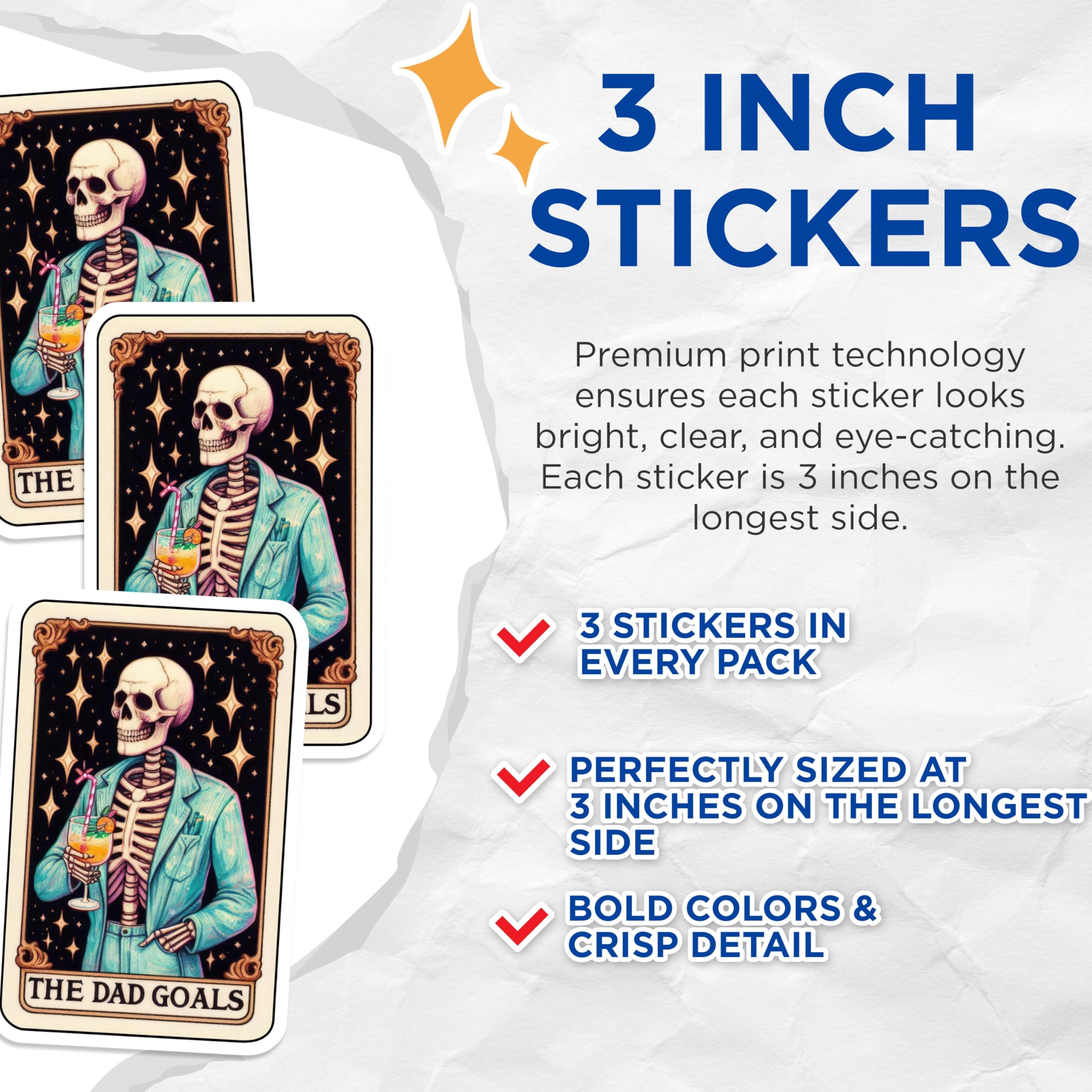 (3 Pack) Dad Goals Decals - Skeleton Drink - Funny Dad Joke Decals - 3 Inches On Longest Side - Easy Peel & Apply - Made in USA - 3MCS4146