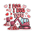 (2 Pack) I Dig You Magnets - Romantic Excavator Magnets - Heart Balloon Cartoon Magnets- 5" On Longest Side - for Fridges, Toolboxes, Cars - Made in USA - MAG2962