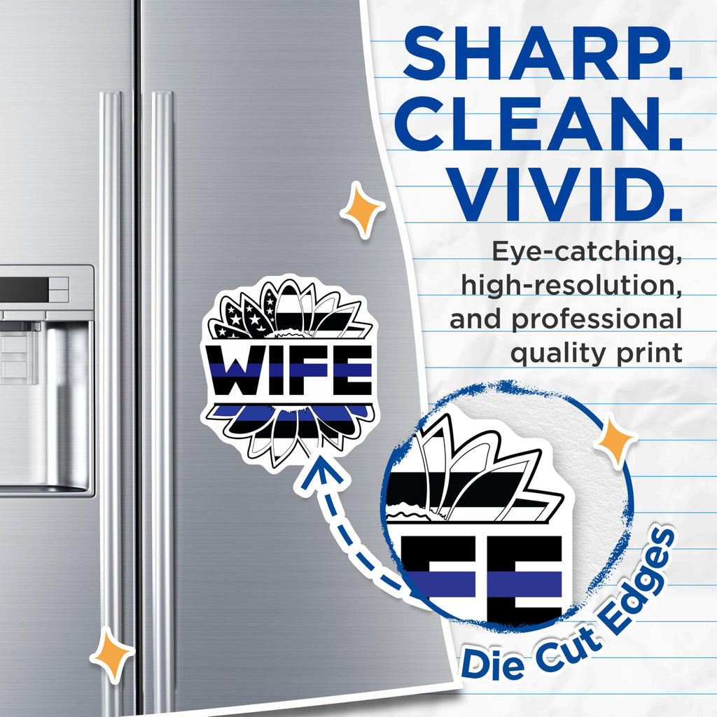(2 Pack) Thin Blue Line Wife Magnets - Police Leo Spouse Support - American Flag Sunflower Decor - 5 Inches On Longest Side - Thick Durable Magnet - Made in USA - MAG20307