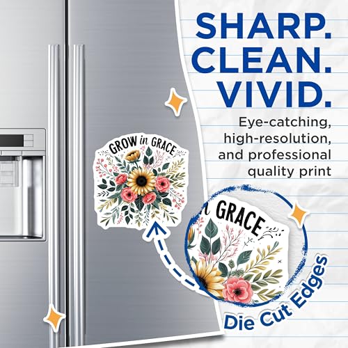 (2 Pack) Grow in Grace Magnets - Floral Sunflower Magnets - Inspirational Magnets for Fridge Office Locker - 5" On Longest Side - for Cars, Fridges, Toolboxes - Made in USA - MAG4079
