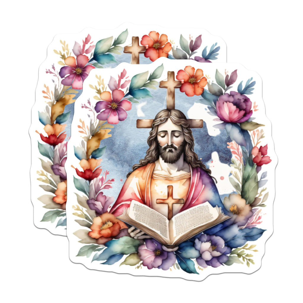 (2 Pack) Jesus Christ Magnets - Christian Religious Faith Decor - Holy Bible Scripture Floral Cross Art - 5 Inches On Longest Side - Thick Durable Magnet - Made in USA - MAG19589
