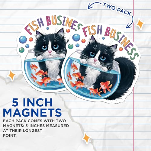 (2 Pack) Cat in Fish Bowl Magnets Magnets - Cat Lovers Decor - 5" On Longest Side - Made in USA - Sticks to Refrigerators & Metal Surfaces - MAG8768