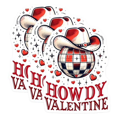 (3 Pack) Howdy Valentine Decals - Cowboy Hat - Western Valentine Decorations - 3 Inches On Longest Side - Easy Peel & Apply - Made in USA - 3MCS1922