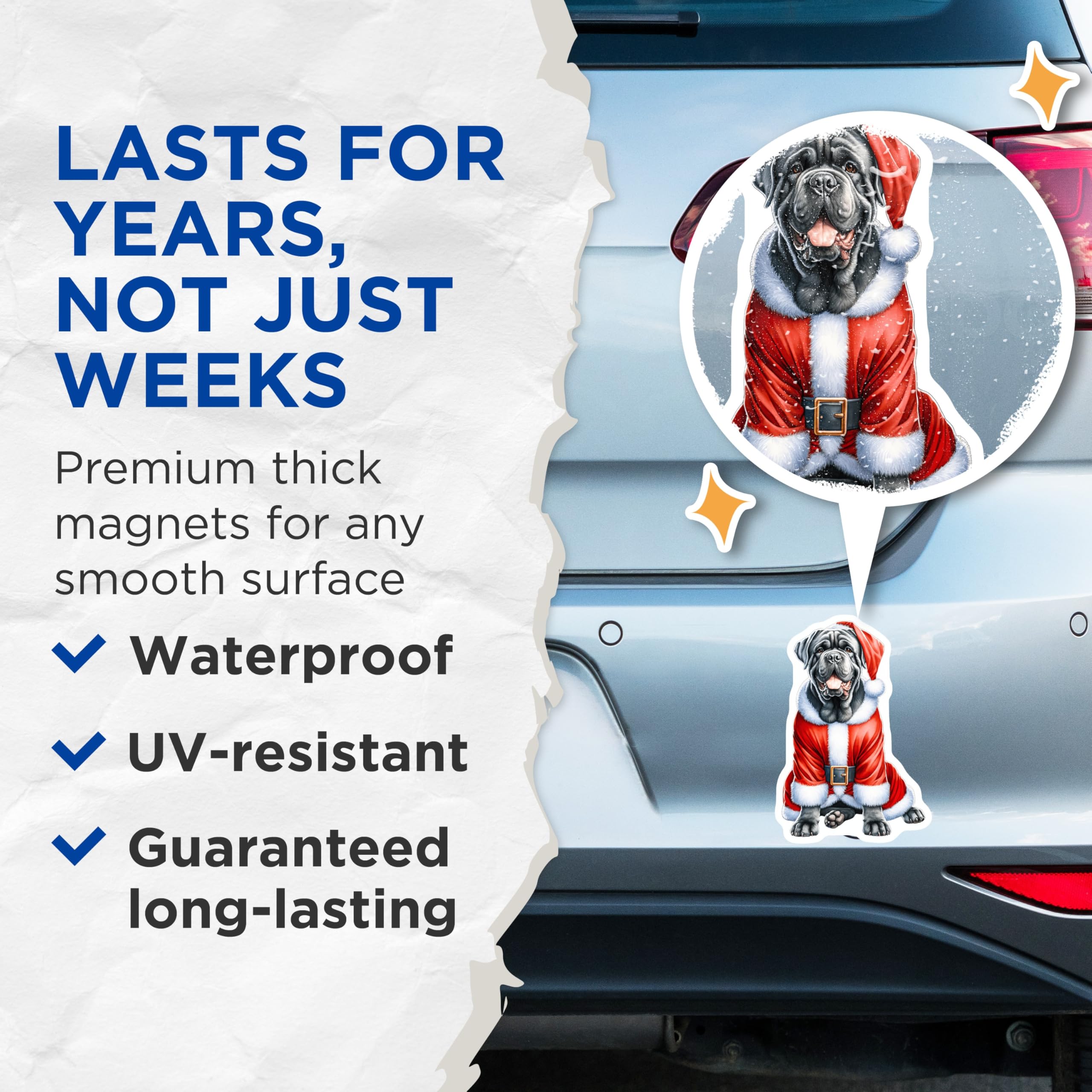 (2 Pack) Cane Corso Magnets - Santa Dog Decor - Christmas Holiday Pet Art - 5 Inches On Longest Side - Thick Durable Magnet - Made in USA - MAG23422