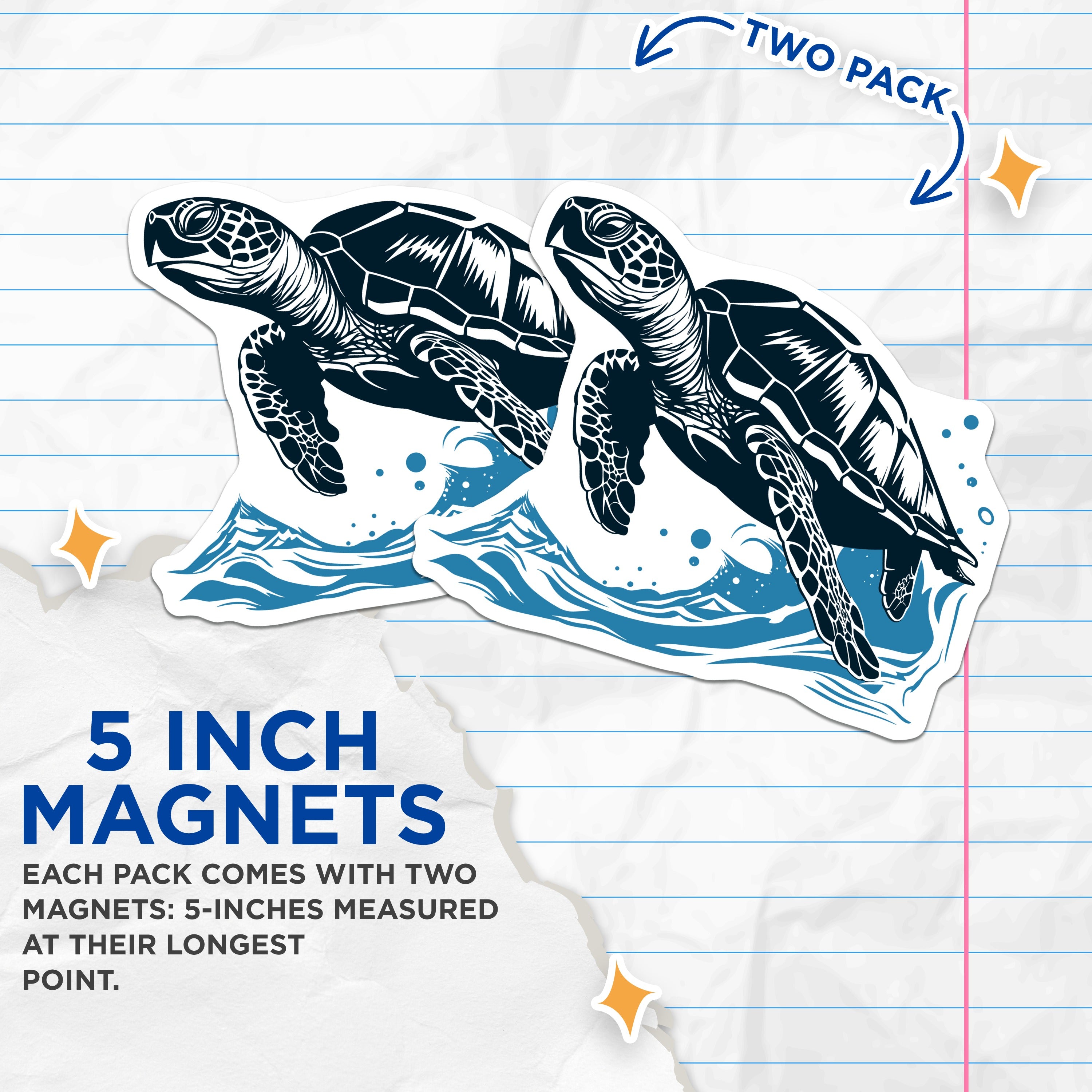 (2 Pack) Sea Turtle Magnets - Ocean Animal Art - Marine Life Fridge Decor - Beach House Vibe - Coastal Theme Accessory - 5 Inches On Longest Side - Thick Durable Magnet - Made in USA - MAG38989
