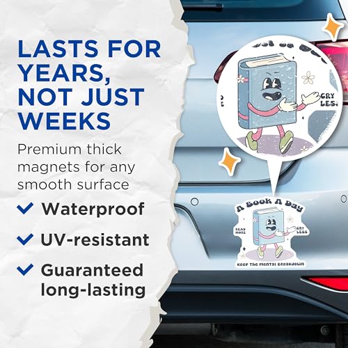 (2 Pack) A Book A Day Magnets - Read More - Keep The Mental Breakdown - 5" On Longest Side - for Cars, Fridges, Toolboxes - Made in USA - MAG6723