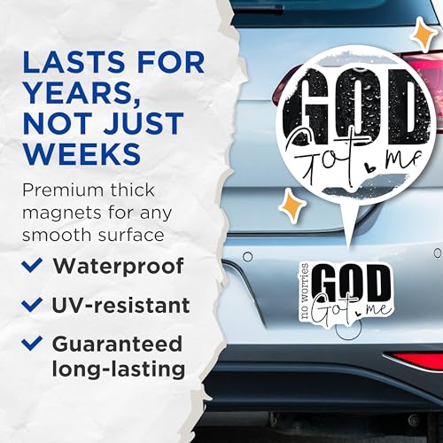 (2 Pack) No Worries God Got Me Magnets - Inspirational Quote Fridge Magnet - Positivity Motif - Uplifting Message - 5" On Longest Side - for Cars, Fridges, Toolboxes - Made in USA - MAG7041