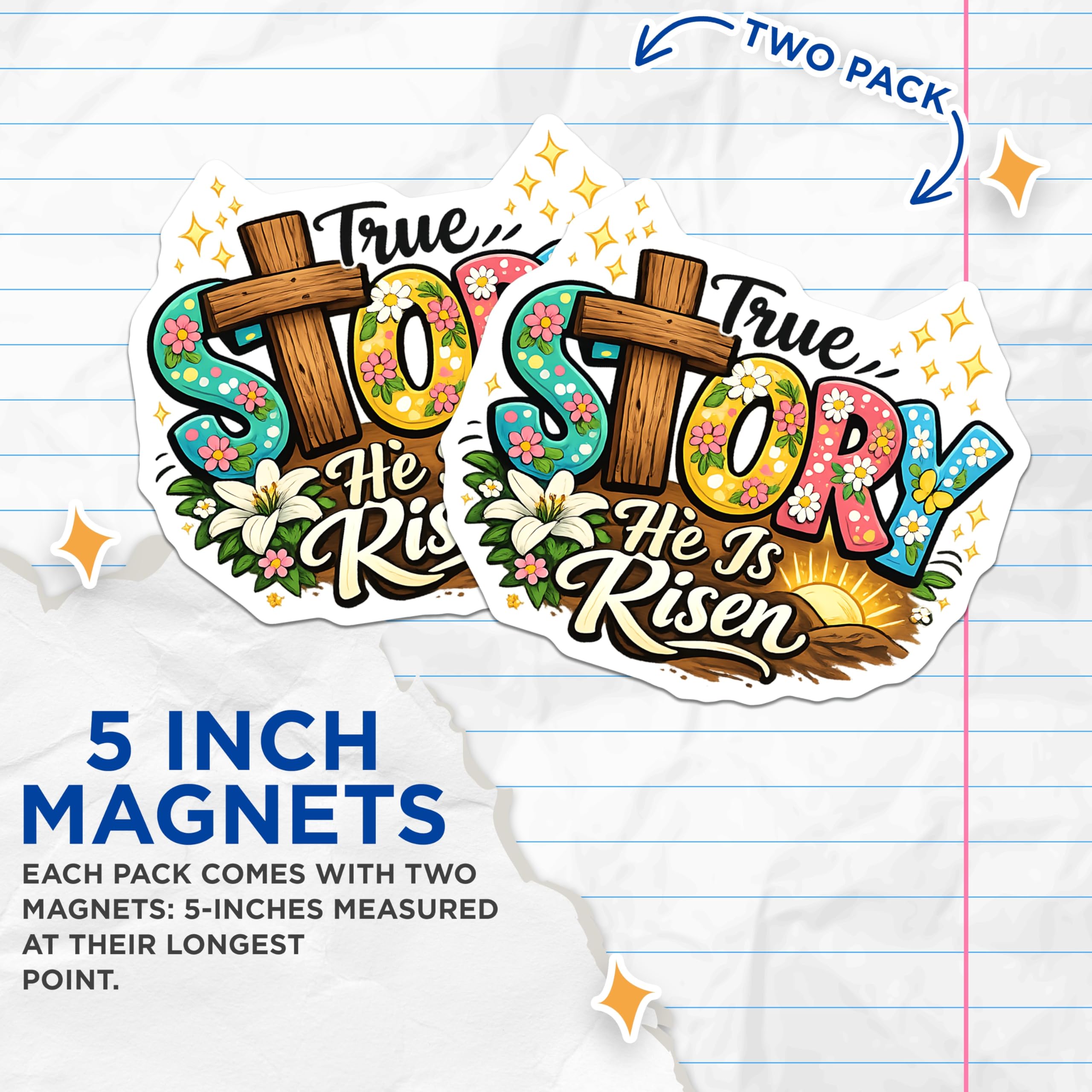(2 Pack) He is Risen Magnets - Easter Christian Decor - True Story Scripture Art - Spring Faith Celebration - 5 Inches On Longest Side - Thick Durable Magnet - Made in USA - MAG23016