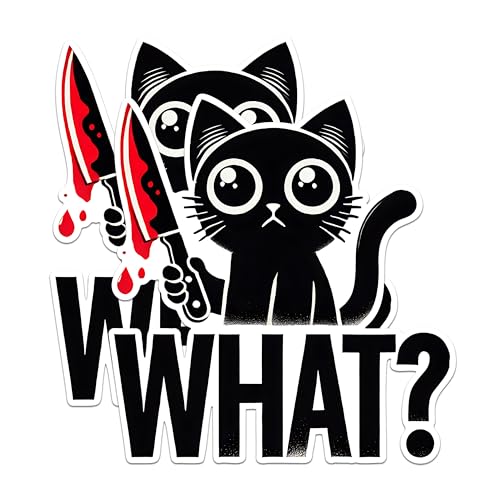 (2 Pack) Funny Cat Stickers - Cute Cat with Knife Stickers - Hilarious Reaction Stickers for Laptops - 5" On Longest Side - Sticks to Any Smooth Flat Surface - Made in USA - BMCS2802
