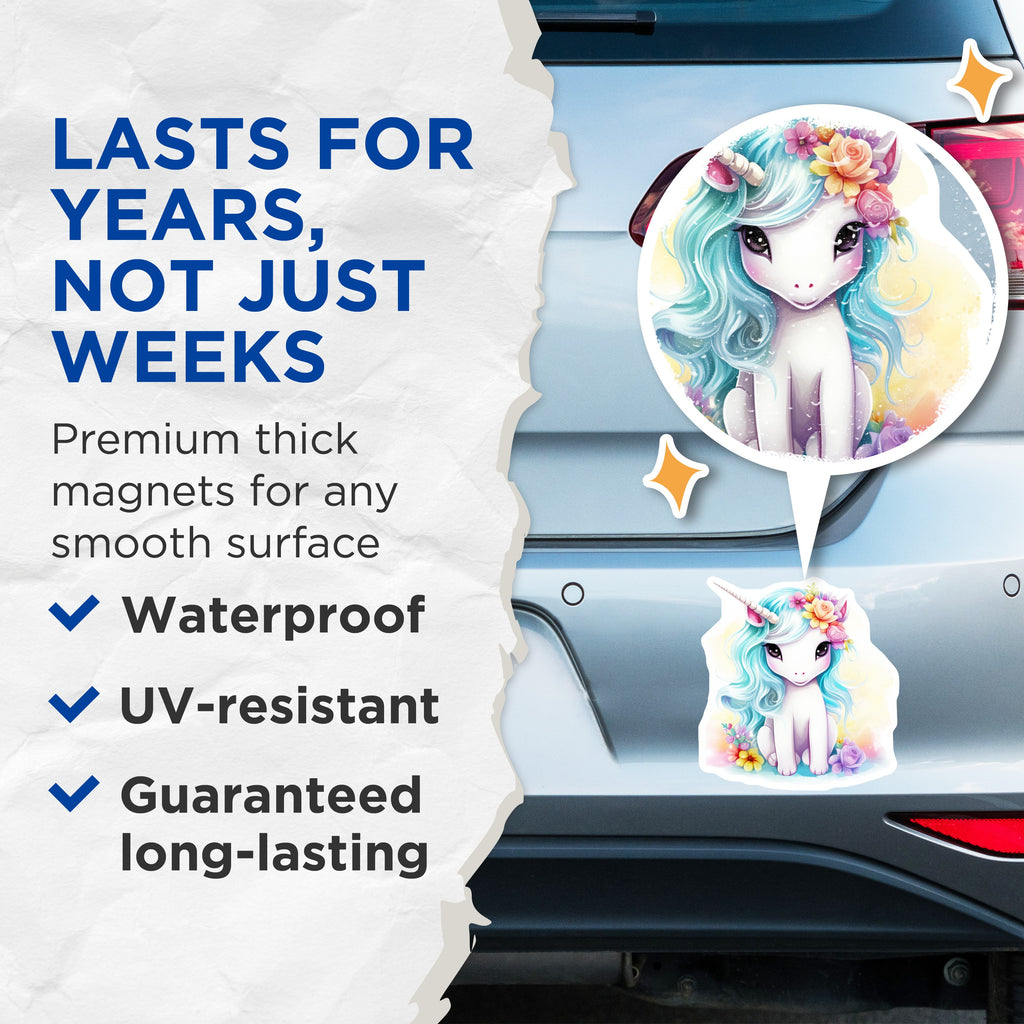 (2 Pack) Kawaii Unicorn Magnets - Whimsical Fantasy Creature Decor - Kids Room Locker Refrigerator Accessories - 5 Inches On Longest Side - Thick Durable Magnet - Made in USA - MAG38192