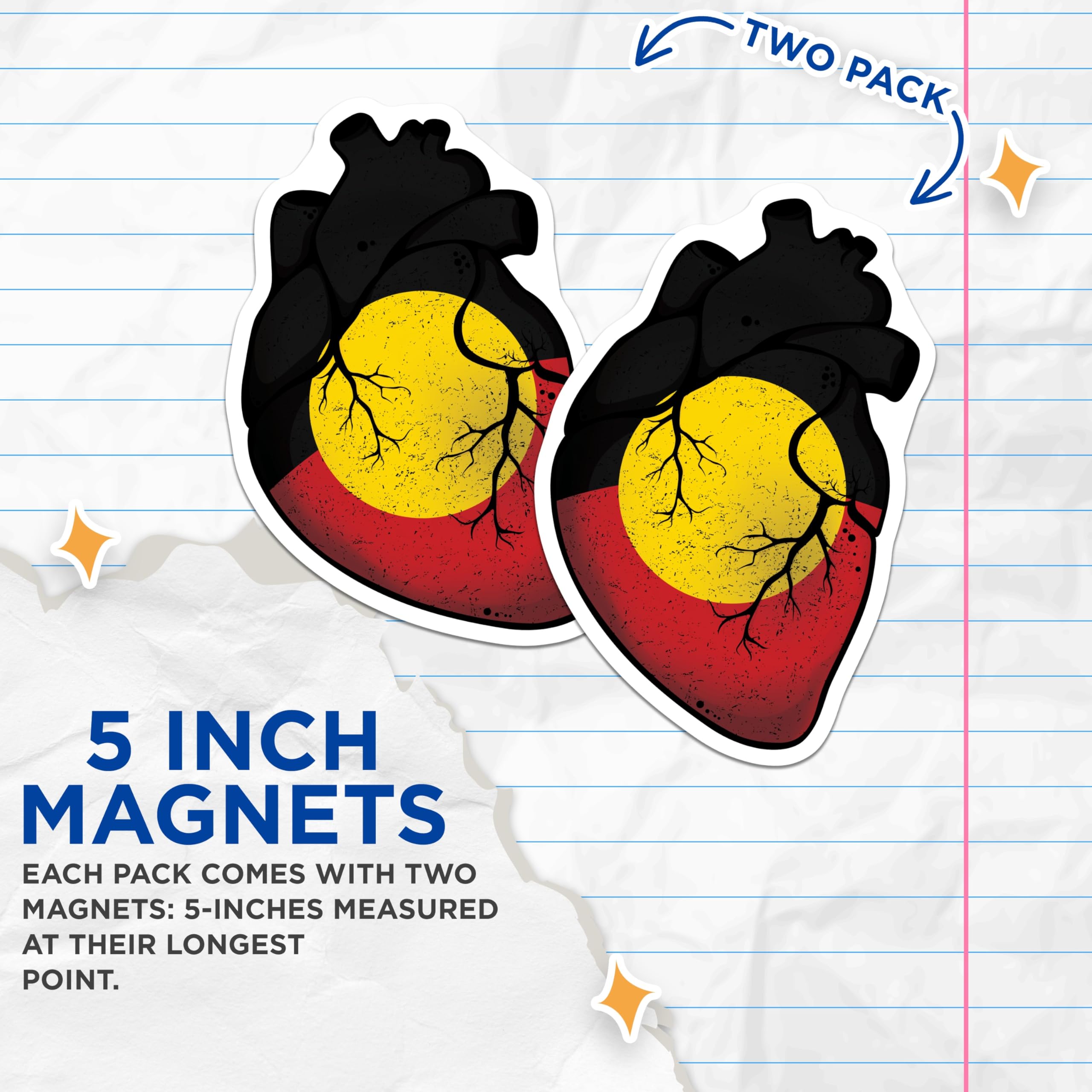 (2 Pack) Aboriginal Flag Heart Magnets - Indigenous Art Decor - Australian First Nations Symbolism - 5 Inches On Longest Side - Thick Durable Magnet - Made in USA - MAG19006