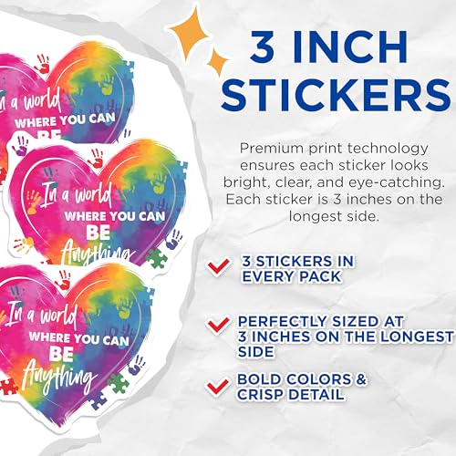 (3 Pack) Autism Awareness Decals - Inclusion Be Anything - Puzzle Piece Laptop Decal - 3 Inches On Longest Side - Easy Peel & Apply - Made in USA - 3MCS7182