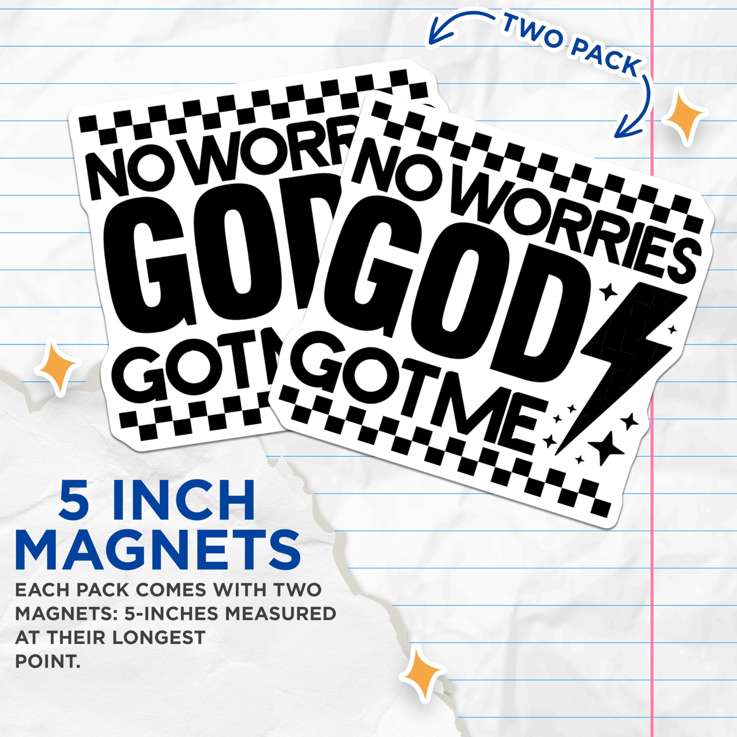 (2 Pack) Christian Magnets - No Worries God Got Me - Faith Based Religious Magnets - Inspirational Spiritual Decor - 5 Inches On Longest Side - Thick Durable Magnet - Made in USA - MAG27094