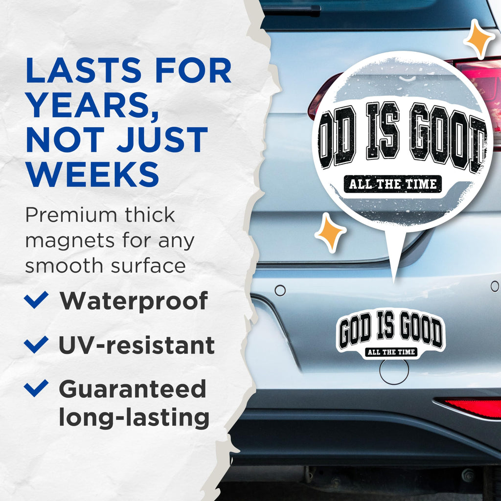 (2 Pack) God is Good All The Time Magnets - Christian Faith Affirmation - Inspirational Spiritual Decor - 5 Inches On Longest Side - Thick Durable Magnet - Made in USA - MAG24614