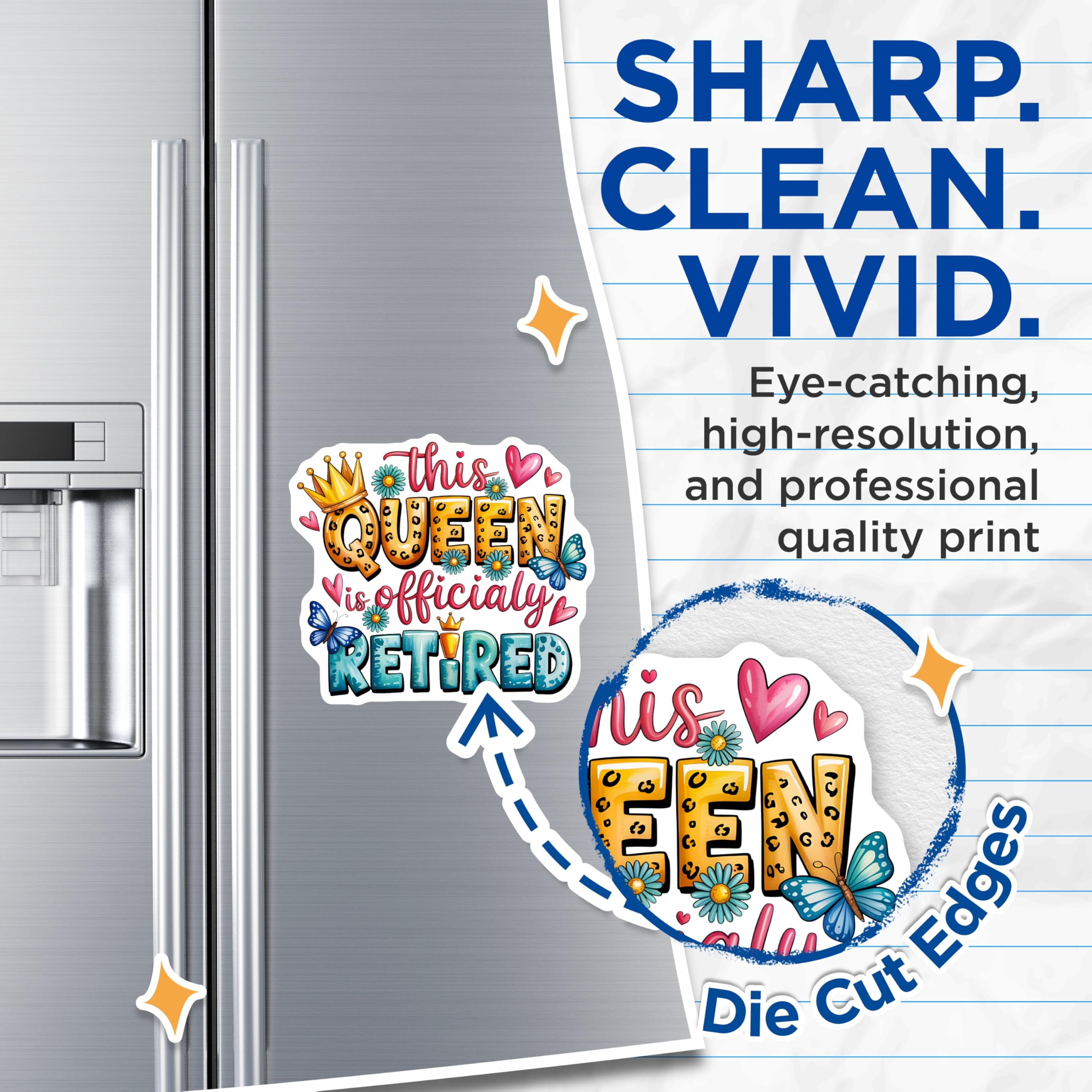 (2 Pack) Retired Queen Magnets - Funny Retirement Decor - Celebration Fridge Magnets - 5" On Longest Side - Premium Magnet - for Cars, Refrigerators, Toolboxes, Lockers - Made in USA - MAG16444