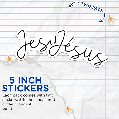(2 Pack) Jesus Stickers - Christian Faith - Religious Decal - 5" On Longest Side - Sticks to Smooth Flat Surfaces - Made in USA - BMCS6952
