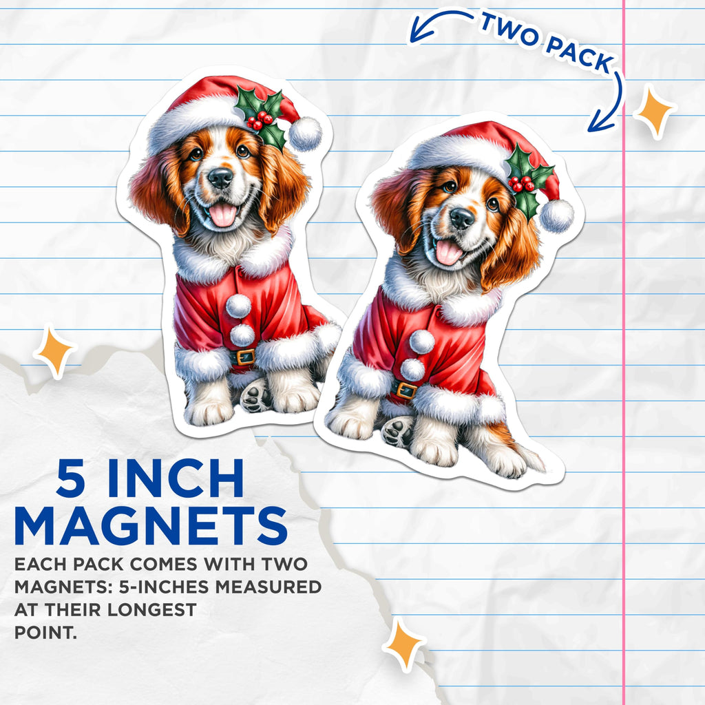 (2 Pack) Santa Dog Magnets - Christmas Puppy Decor - Festive Cavalier Spaniel Pet Art - 5 Inches On Longest Side - Thick Durable Magnet - Made in USA - MAG23267