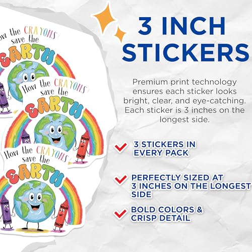 (3 Pack) Crayon Earth Decals - Save The Earth Art - Funny Art Decals - 3 Inches On Longest Side - Easy Peel & Apply - Made in USA - 3MCS6463