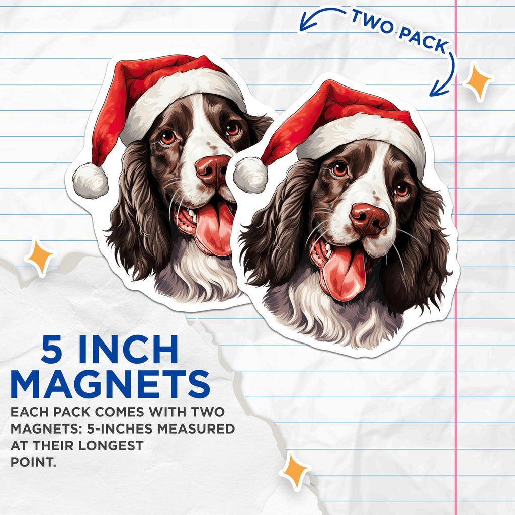 (2 Pack) Christmas Springer Spaniel Magnets - Holiday Dog Refrigerator - Festive Pet Illustration - 5 Inches On Longest Side - Thick Durable Magnet - Made in USA - MAG26742