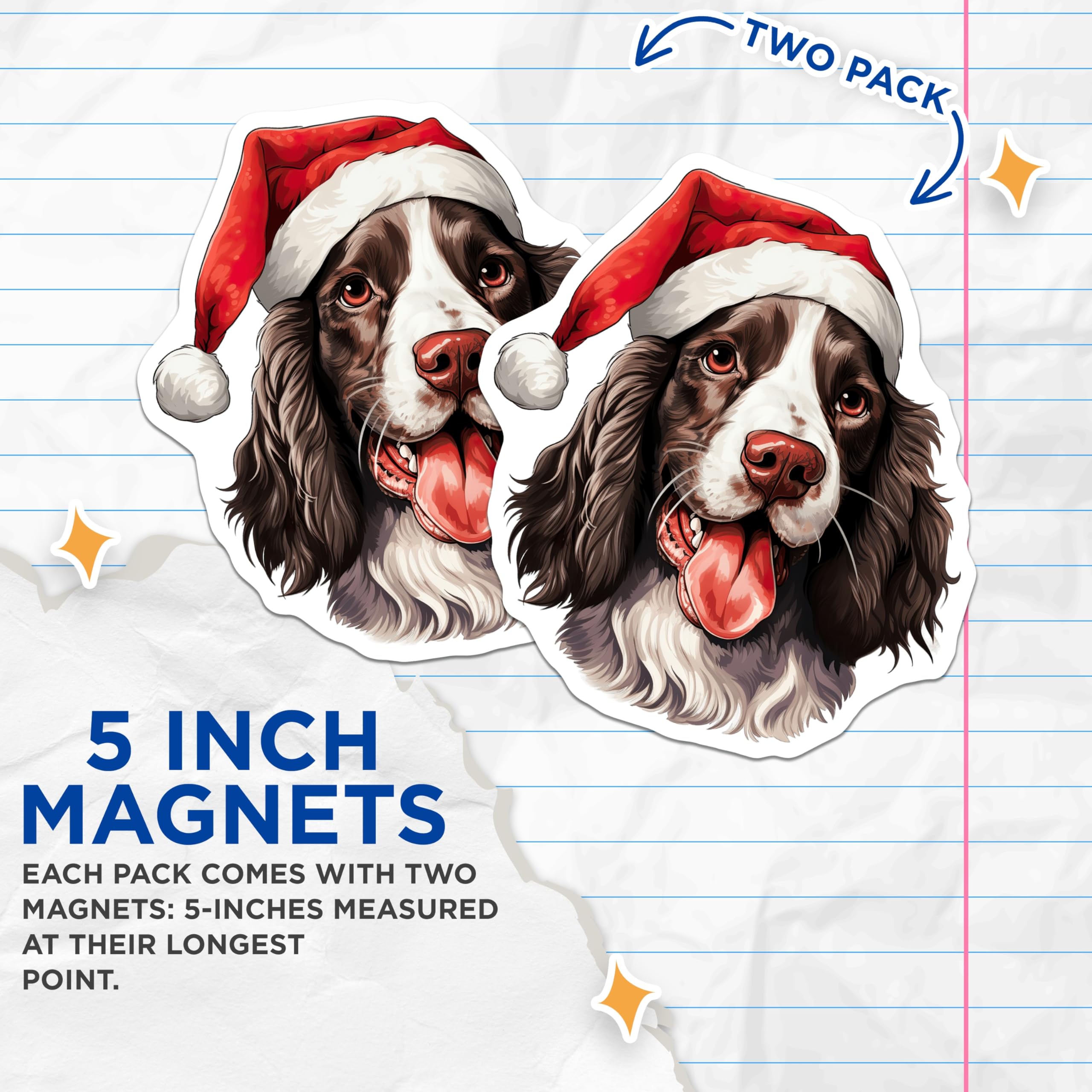 (2 Pack) Christmas Springer Spaniel Magnets - Holiday Dog Refrigerator - Festive Pet Illustration - 5 Inches On Longest Side - Thick Durable Magnet - Made in USA - MAG26742