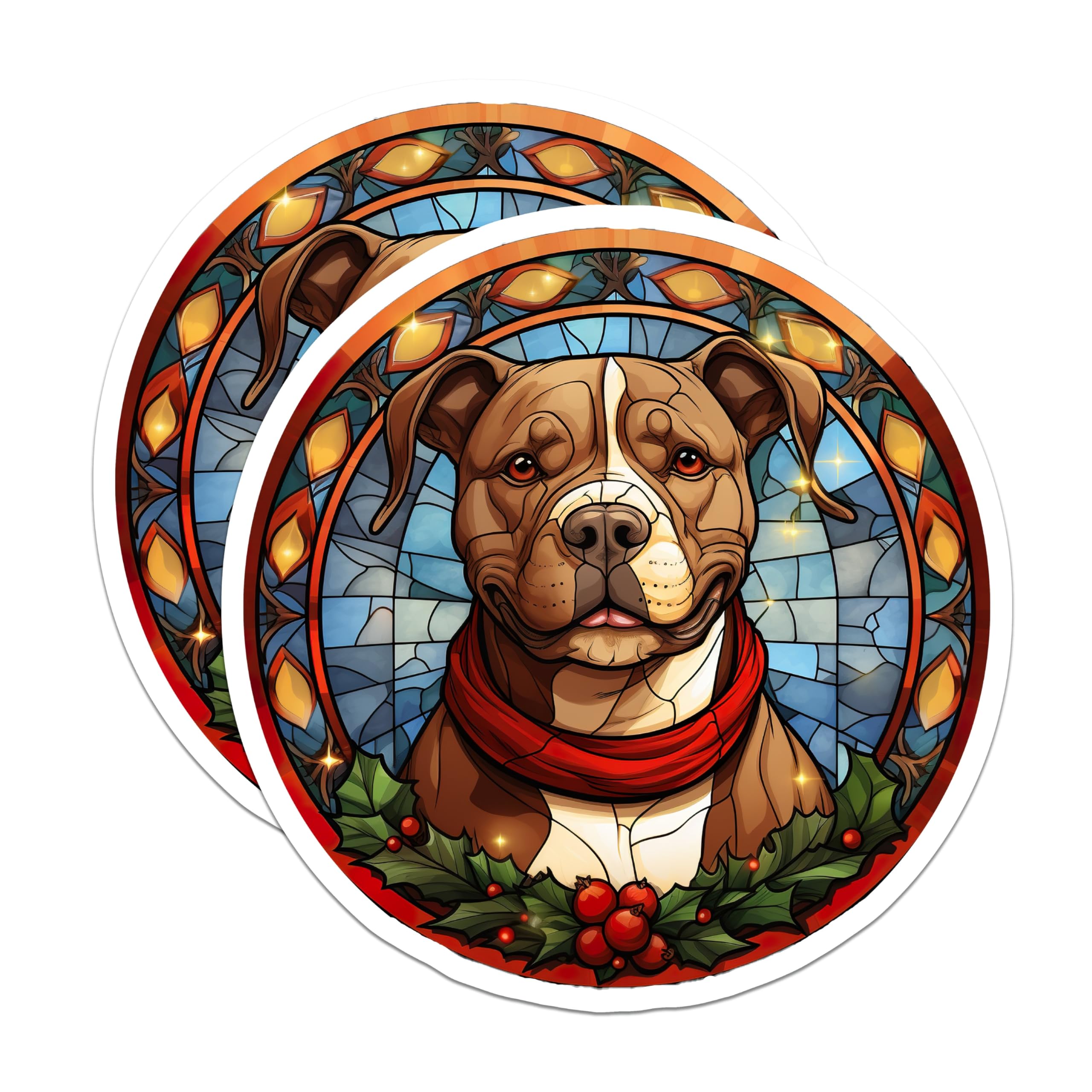 (2 Pack) Pitbull Christmas Stained Glass Magnets - Holiday Dog Decor - Pet Lover Accessory - 5 Inches On Longest Side - Thick Durable Magnet - Made in USA - MAG25045