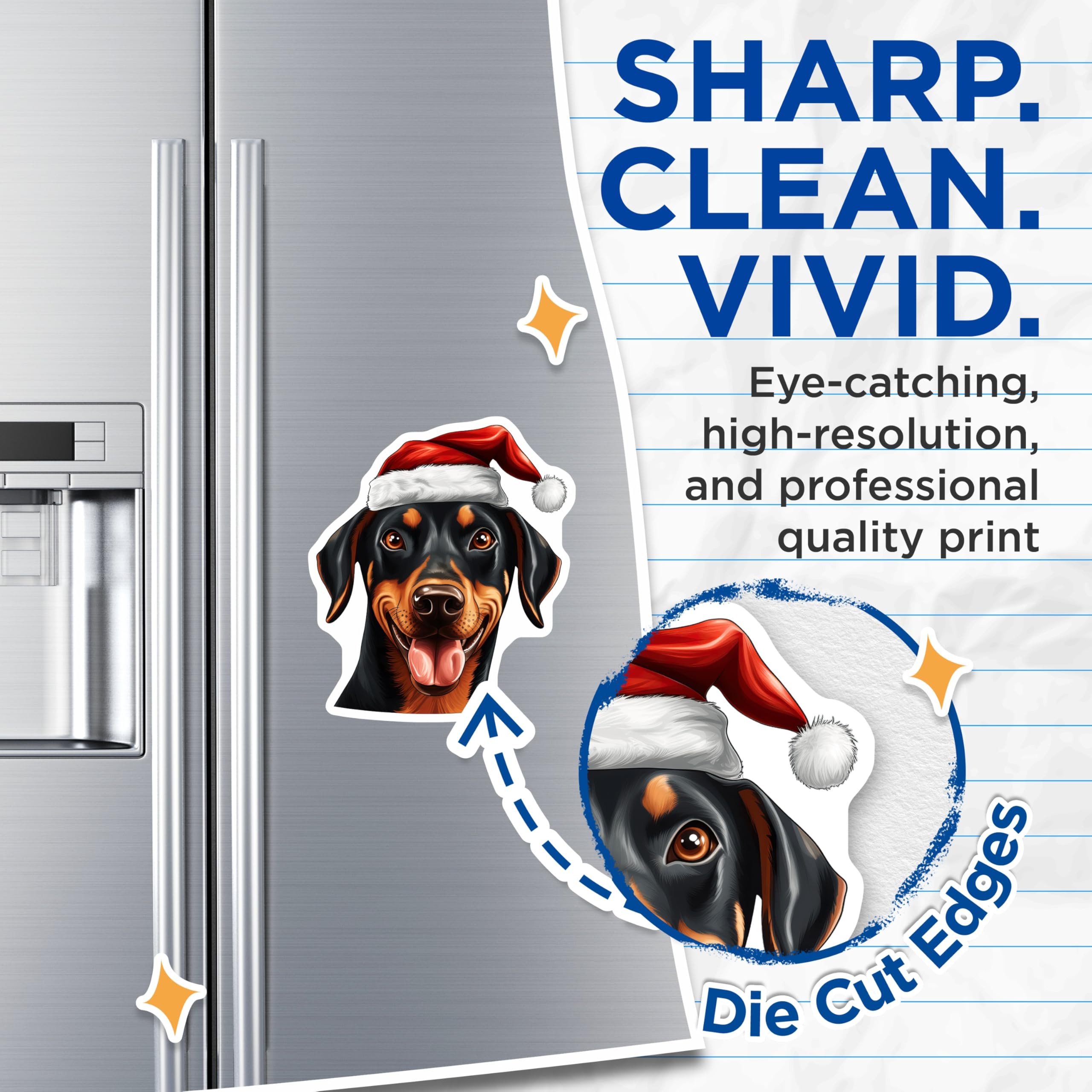 (2 Pack) Doberman Christmas Magnets - Santa Hat Dog Decor - Festive Pet Holiday - 5 Inches On Longest Side - Thick Durable Magnet - Made in USA - MAG26673