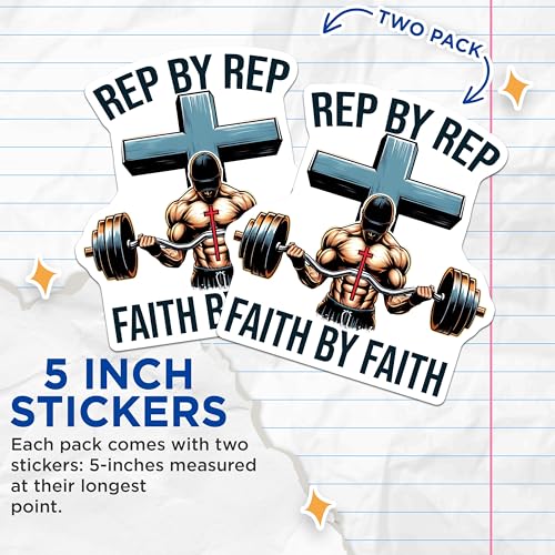 (2 Pack) Workout Motivation Stickers - Gym Faith Quotes - Inspirational Lifting Stickers - 5" On Longest Side - Sticks to Smooth Flat Surfaces - Made in USA - BMCS9643