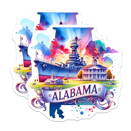 (2 Pack) Alabama State Magnets - Travel Souvenir Magnets - Alabama Ship and Landmark Magnets - 5" On Longest Side - for Cars, Fridges, Toolboxes - Made in USA - MAG7162