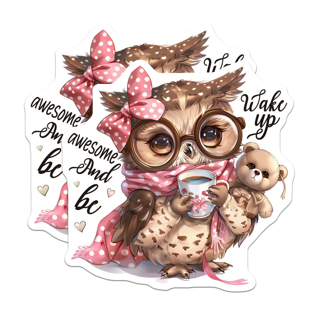 (2 Pack) Cute Owl Magnets - Coffee Lover Decor - Positive Message Art - Refrigerator Locker Accent - 5 Inches On Longest Side - Thick Durable Magnet - Made in USA - MAG38732