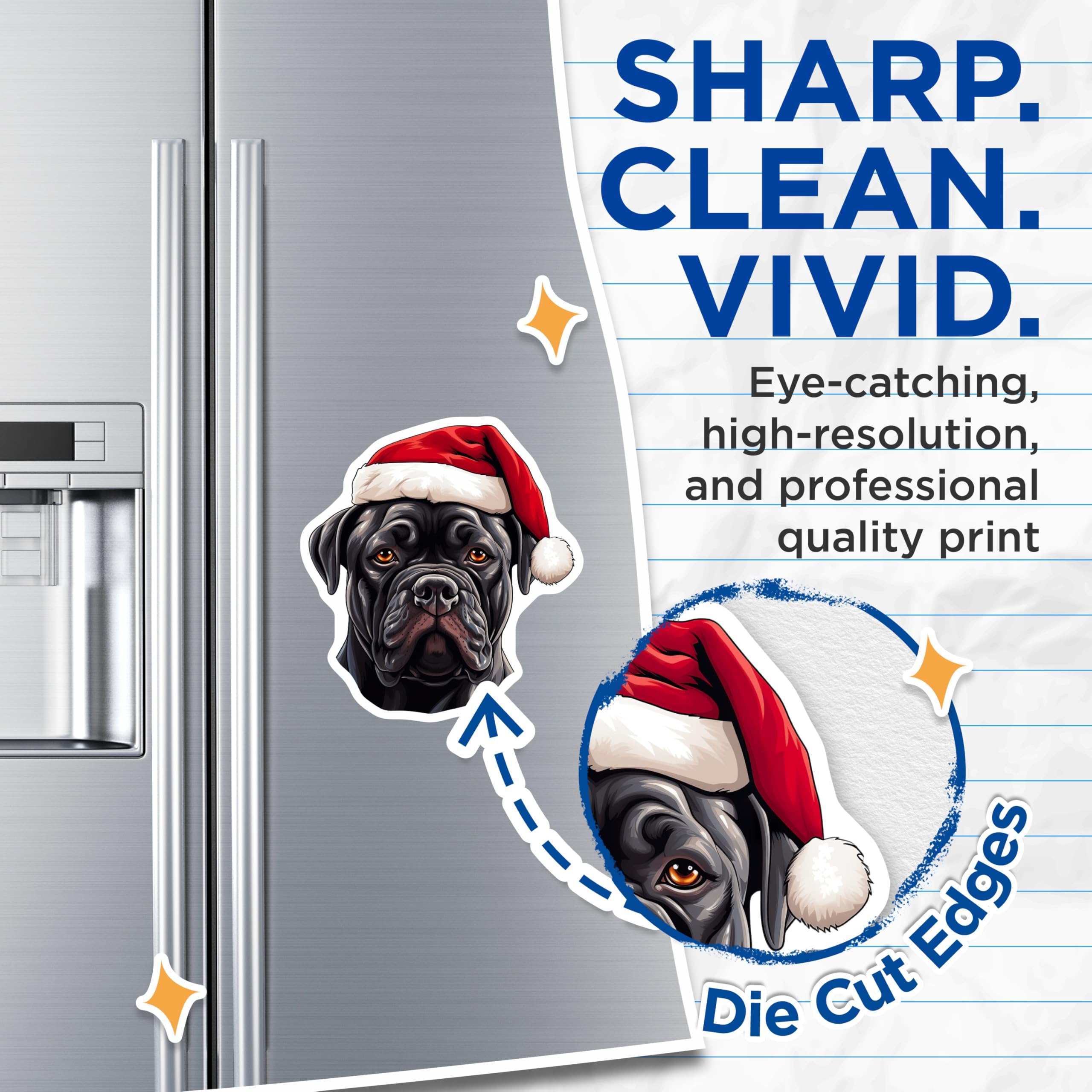 (2 Pack) Christmas Dog Magnets - Santa Mastiff Canine Decor - Holiday Pet Owner Kitchen Accent - 5 Inches On Longest Side - Thick Durable Magnet - Made in USA - MAG29648