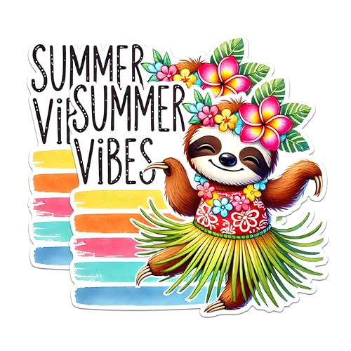 (2 Pack) Summer Vibes Magnets - Cute Sloth Magnets - Hawaiian Decor Magnets - Tropical Fridge Magnets- 5" On Longest Side - for Fridges, Toolboxes, Cars - Made in USA - MAG2741