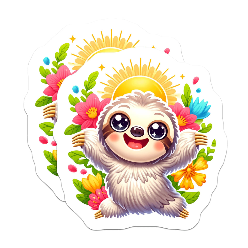 (2 Pack) Cute Sloth Magnets - Happy Tropical Animal Refrigerator Decor - Sunny Floral Kawaii Locker Magnets - 5 Inches On Longest Side - Thick Durable Magnet - Made in USA - MAG20548