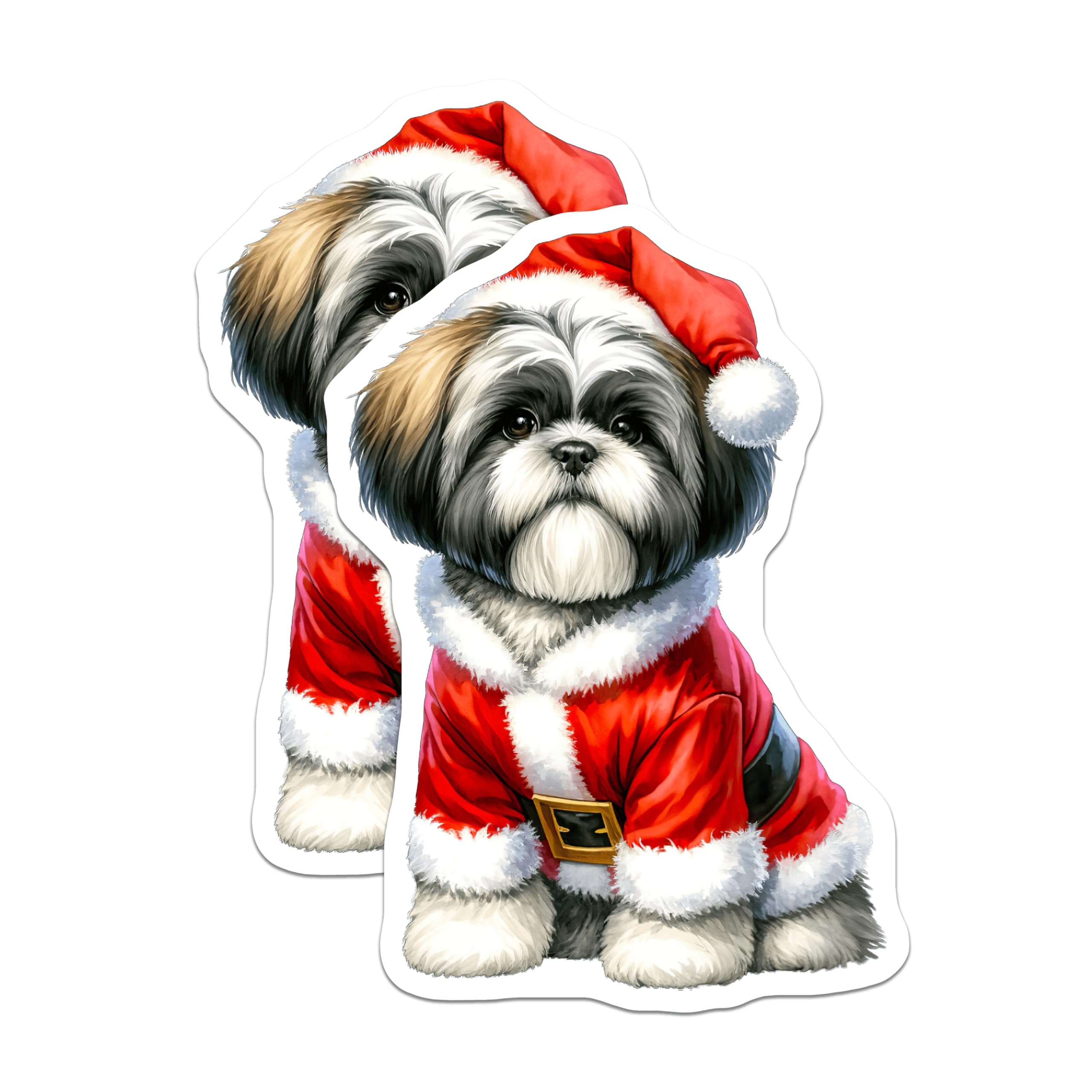 (2 Pack) Shih Tzu Christmas Magnets - Santa Dog Holiday Decor - Festive Pet Fridge Locker - 5 Inches On Longest Side - Thick Durable Magnet - Made in USA - MAG26182