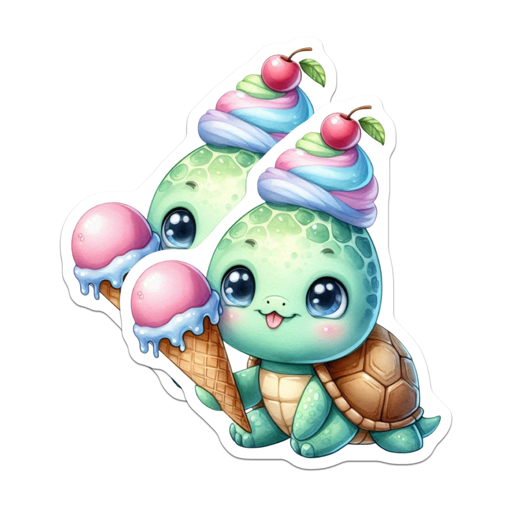 (2 Pack) Baby Turtle Ice Cream Magnets - Kawaii Animal Fridge Decor - Sweet Pastel Dessert Theme - Adorable Kids Room Accent - 5 Inches On Longest Side - Thick Durable Magnet - Made in USA - MAG21657