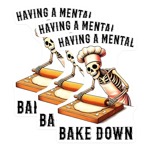 (3 Pack) Funny Baker Decals - Skeleton Chef Decal - Mental Bake Down Stickers - 3 Inches On Longest Side - Easy Peel & Apply - Made in USA - 3MCS8535