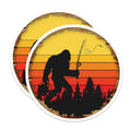 (2 Pack) Bigfoot Fishing Magnets - Sasquatch Angler Decor - Retro Sunset Outdoor Fridge Accessory - 5 Inches On Longest Side - Thick Durable Magnet - Made in USA - MAG25845