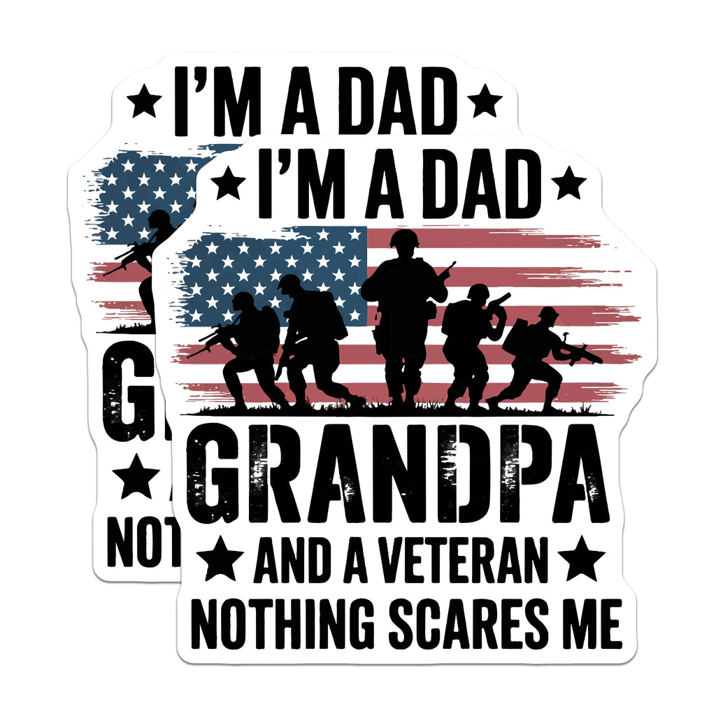 (2 Pack) Dad Grandpa Veteran Magnets - Patriotic Military Decor - Nothing Scares Me Funny Magnet - 5 Inches On Longest Side - Thick Durable Magnet - Made in USA - MAG36225
