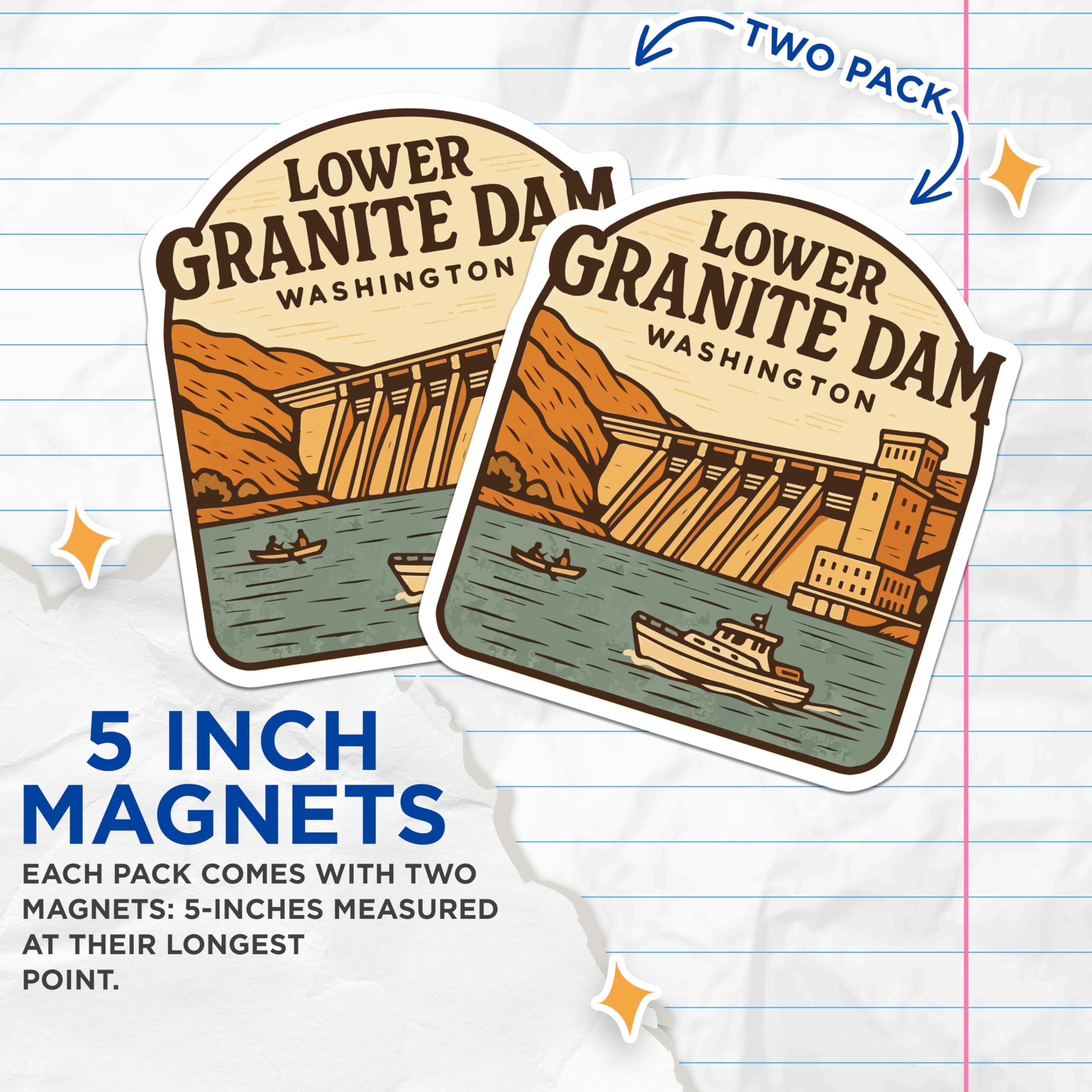 (2 Pack) Lower Granite Dam Magnets - Washington State Souvenir - Pacific Northwest Travel Keepsake - 5 Inches On Longest Side - Thick Durable Magnet - Made in USA - MAG20106