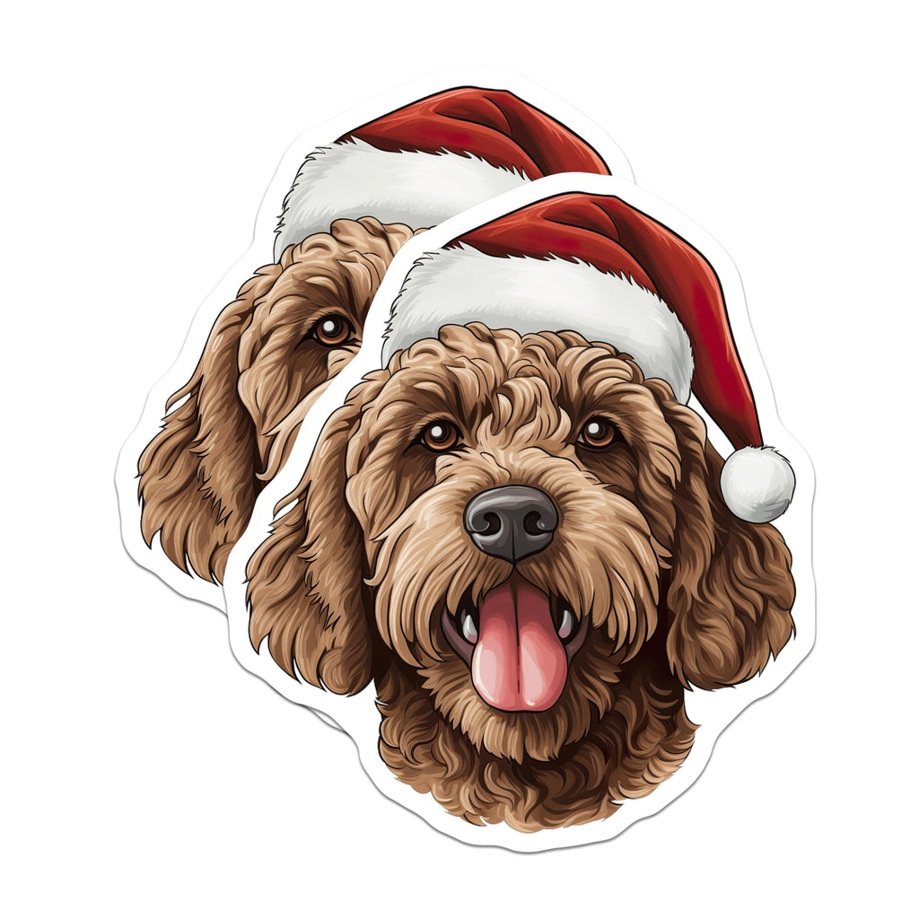 (2 Pack) Christmas Doodle Dog Magnets - Santa Hat Puppy Art - Holiday Refrigerator Decor - 5 Inches On Longest Side - Thick Durable Magnet - Made in USA - MAG30959