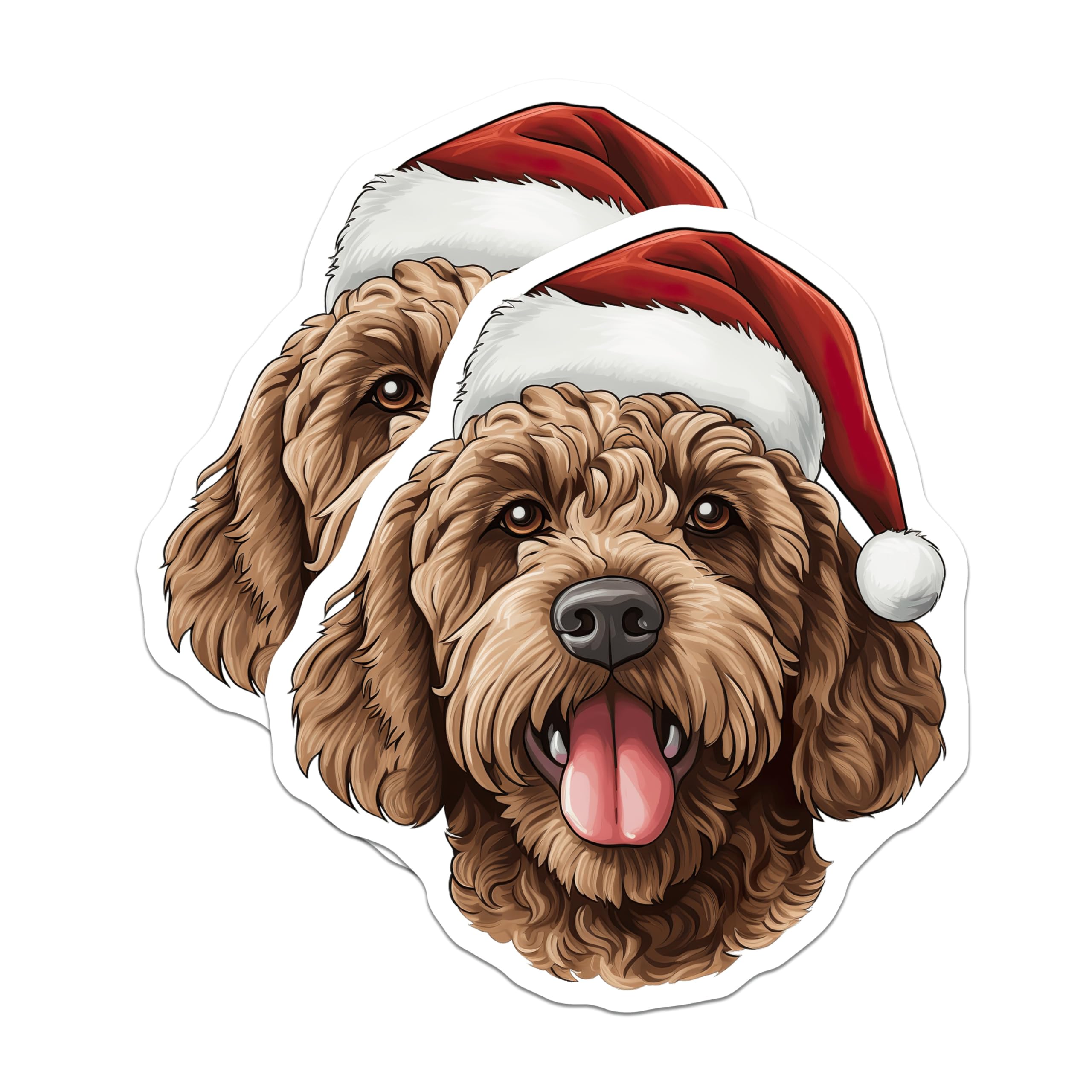 (2 Pack) Christmas Doodle Dog Magnets - Santa Hat Puppy Art - Holiday Refrigerator Decor - 5 Inches On Longest Side - Thick Durable Magnet - Made in USA - MAG30959