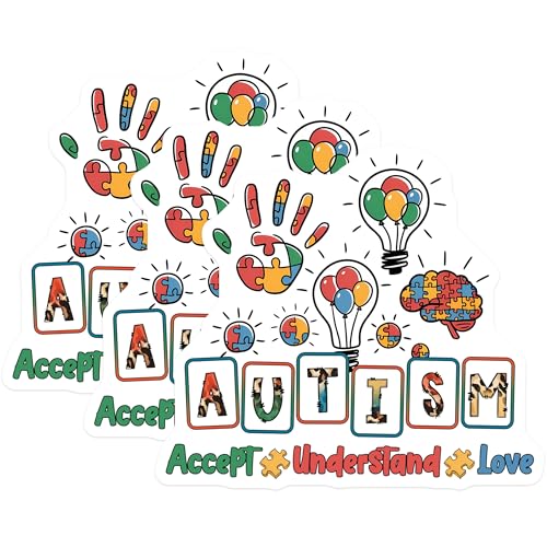 (3 Pack) Autism Awareness Decals - Puzzle Pieces - Accept Understand Love - 3 Inches On Longest Side - Easy Peel & Apply - Made in USA - 3MCS8463