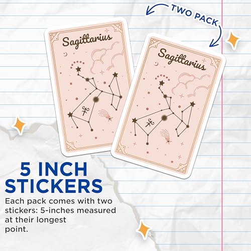 (2 Pack) Sagittarius Constellation Stickers - Zodiac Sign Decal - Astrology Star Sign - 5" On Longest Side - Sticks to Smooth Flat Surfaces - Made in USA - BMCS9398