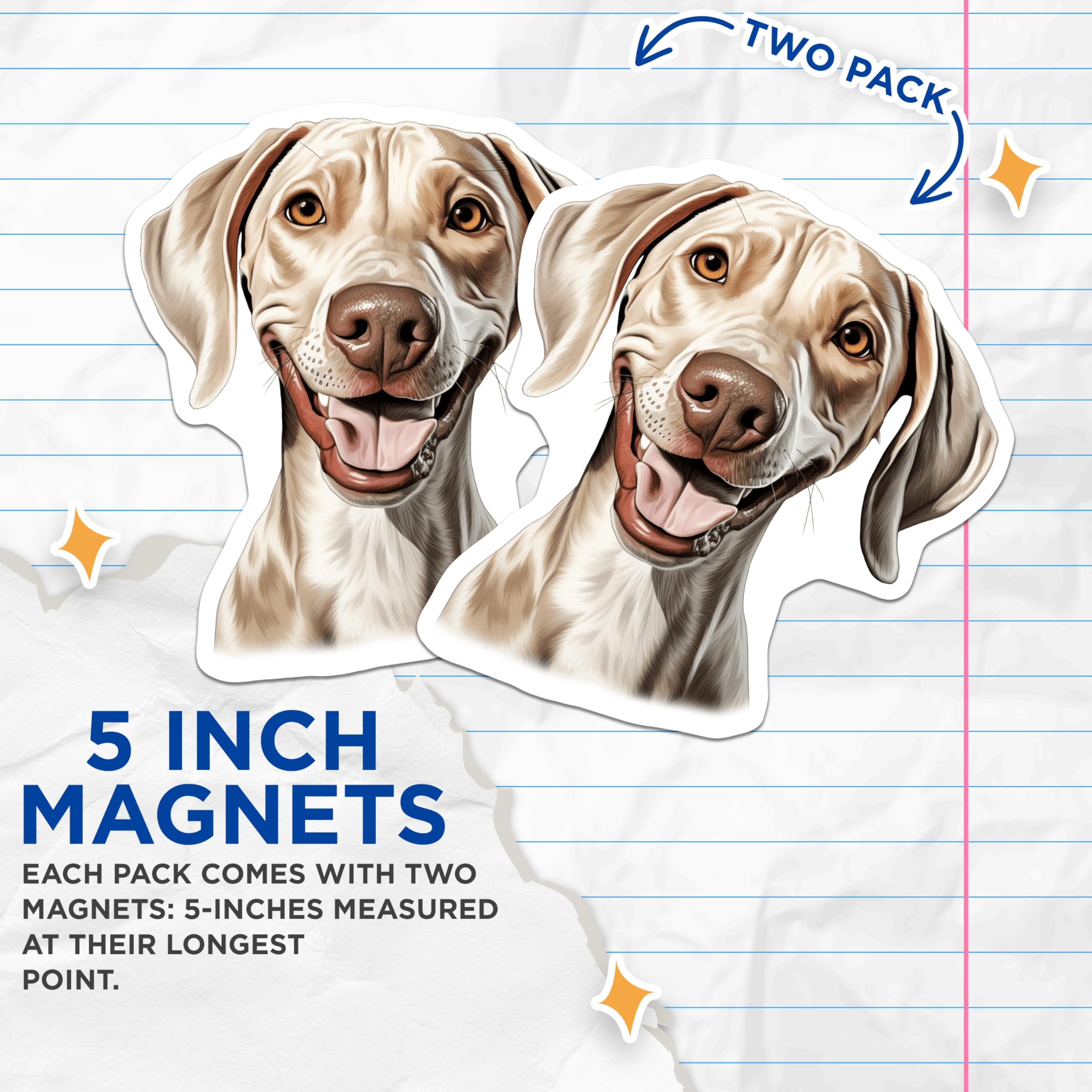 (2 Pack) Weimaraner Dog Magnets - Adorable Canine Face - Pet Lover Kitchen Decor Accent - 5 Inches On Longest Side - Thick Durable Magnet - Made in USA - MAG30375