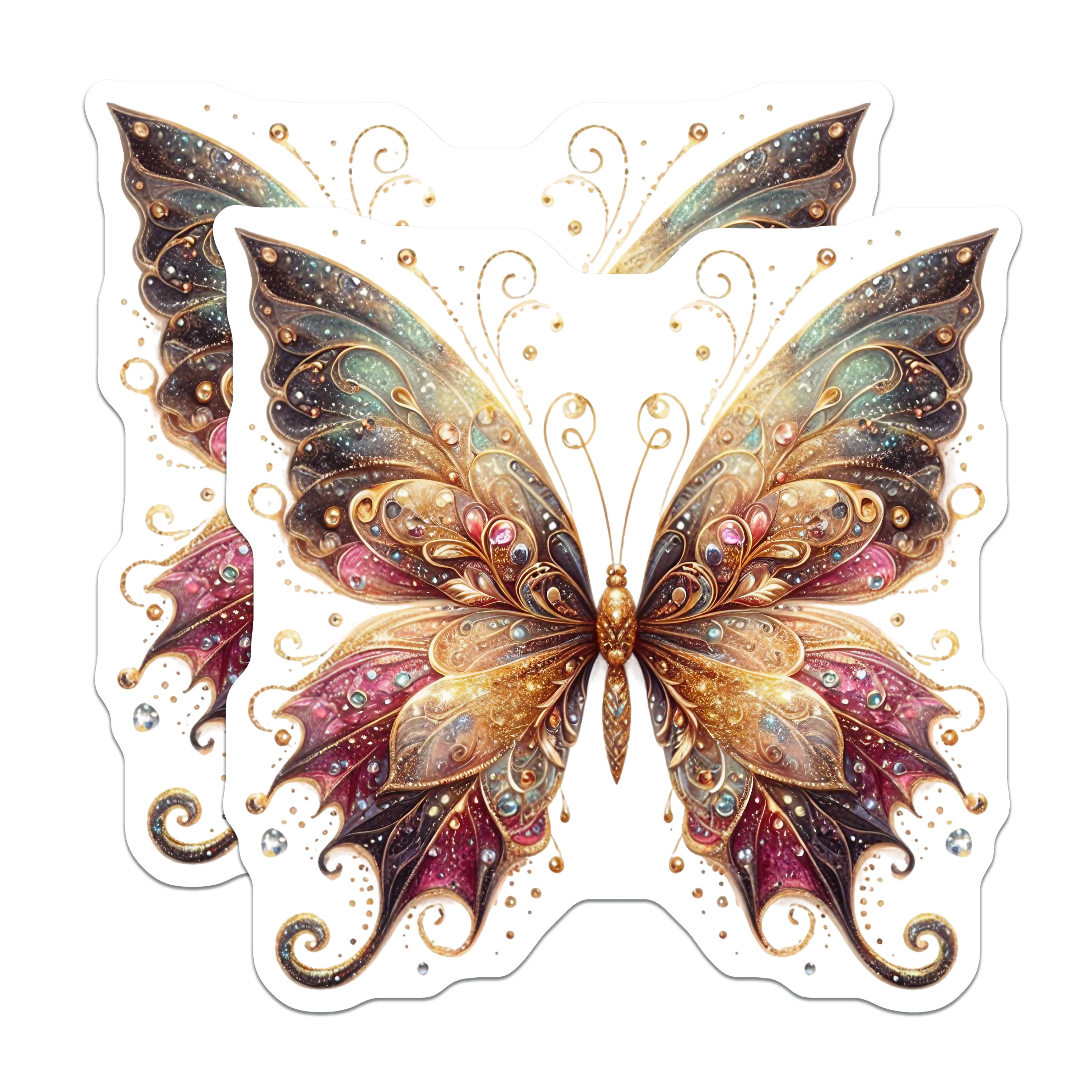 (2 Pack) Jewel Butterfly Magnets - Ornate Fantasy Insect Decor - Celestial Whimsical Fridge Art - 5 Inches On Longest Side - Thick Durable Magnet - Made in USA - MAG39021