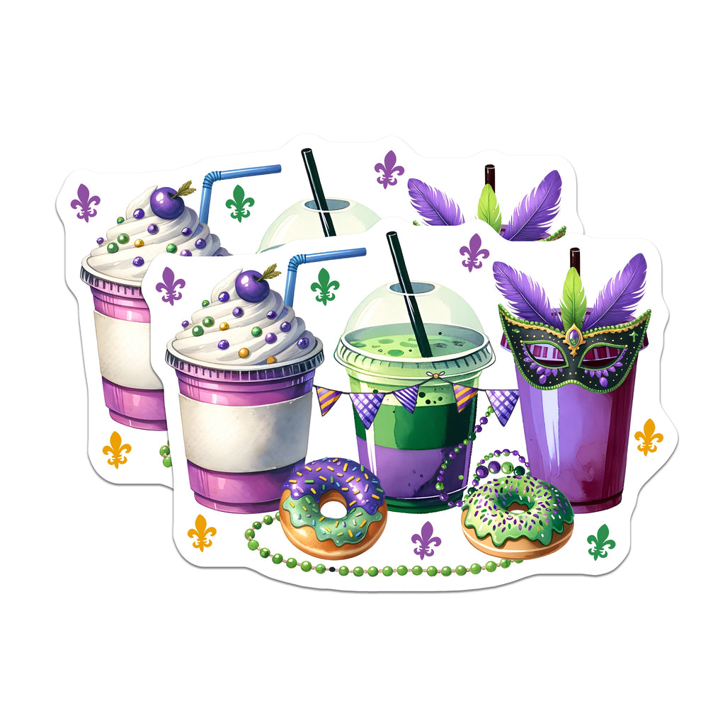 (2 Pack) Mardi Gras Magnets - New Orleans Carnival Theme - Fleur De Lis Fat Tuesday Decor - Festive Party Food Drink Mask Refrigerator - 5" - Thick Durable Magnet - Made in USA - MAG39050