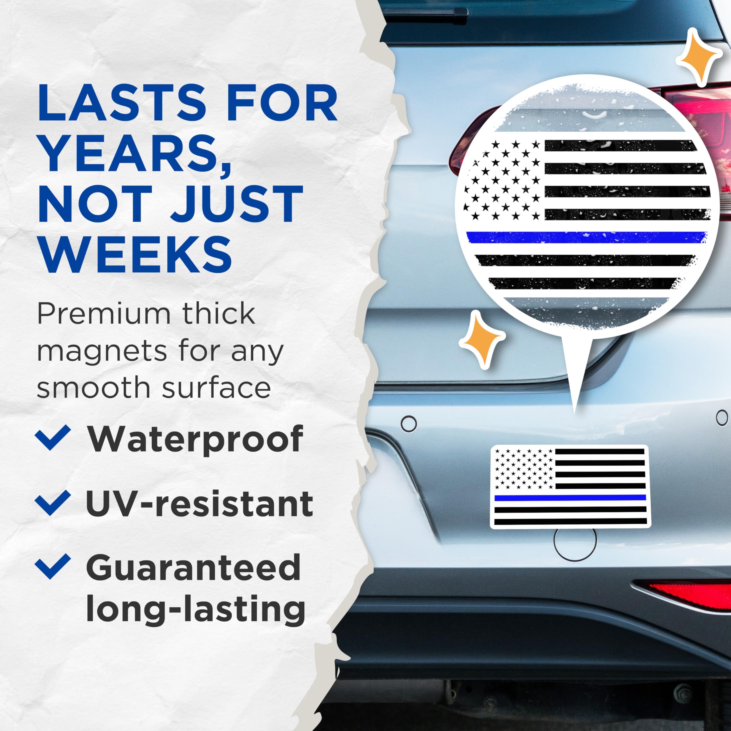 (2 Pack) Thin Blue Line Magnets - American Flag Police Support - Law Enforcement Honor Display - 5 Inches On Longest Side - Thick Durable Magnet - Made in USA - MAG21277